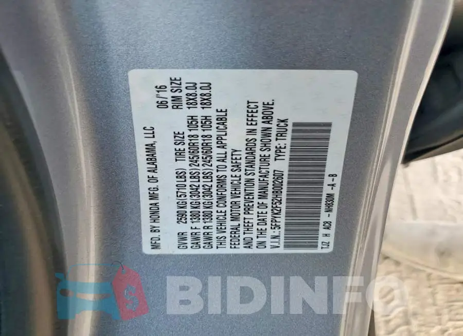 5FPYK2F52HB002607 Photo# 12