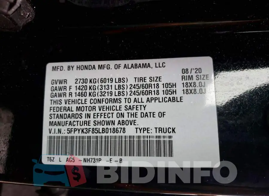 5FPYK3F85LB018678 Photo# 12