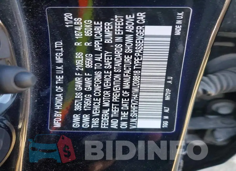 SHHFK7H41MU208818 Photo# 12