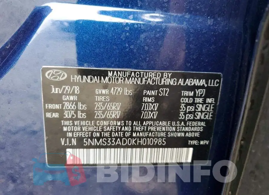 5NMS33AD0KH010985 Photo# 13