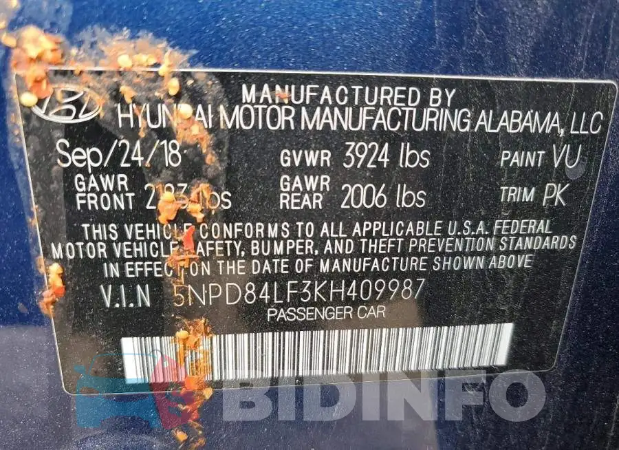 5NPD84LF3KH409987 Photo# 12