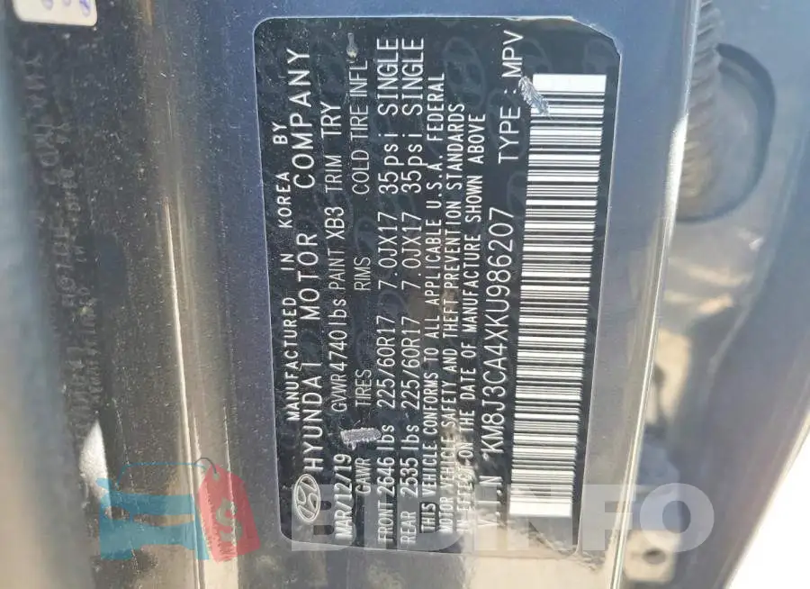 KM8J3CA4XKU986207 Photo# 13