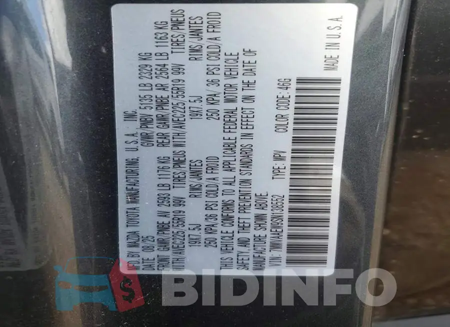 7MMVAAEW9SN138552 Photo# 12