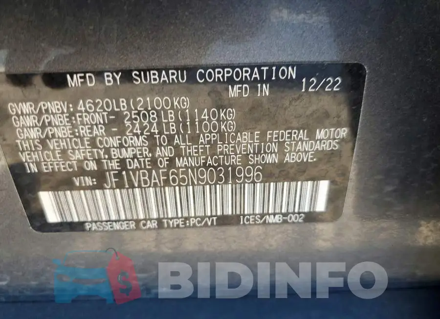 JF1VBAF65N9031996 Photo# 12