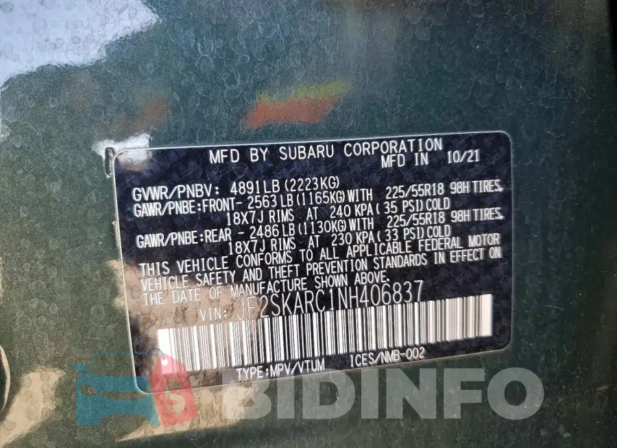 JF2SKARC1NH406837 Photo# 13