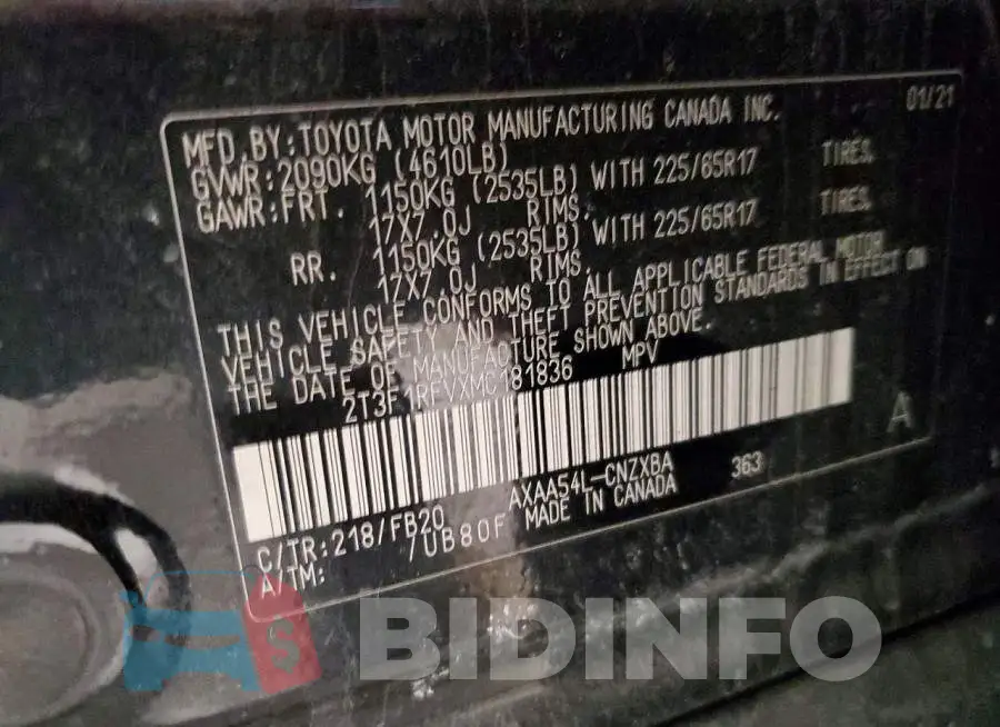 2T3F1RFVXMC181836 Photo# 13