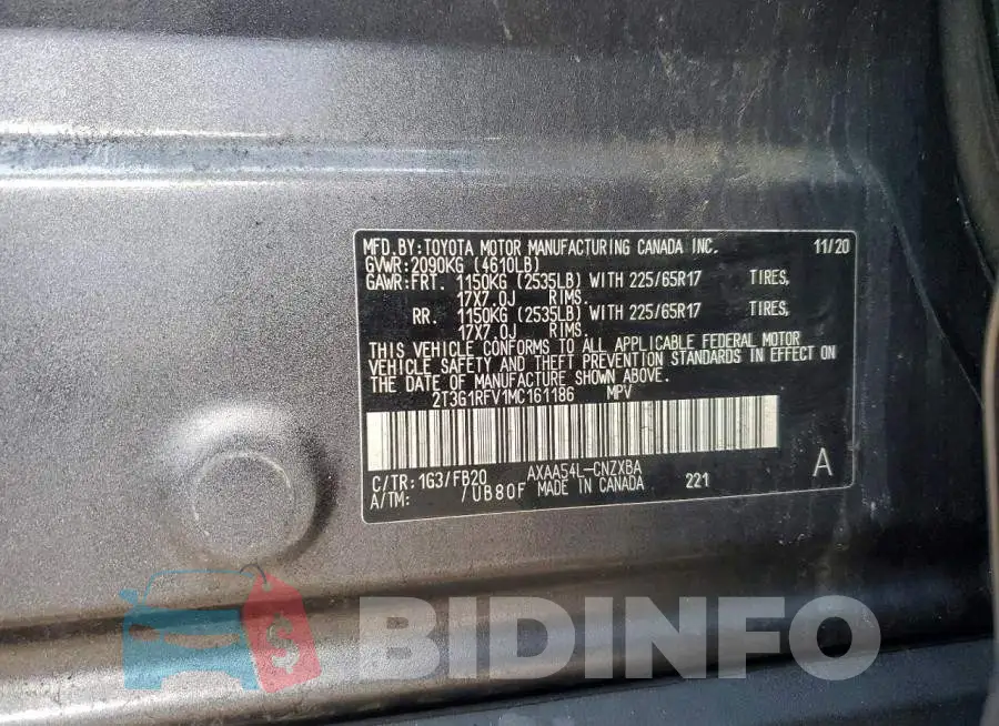 2T3G1RFV1MC161186 Photo# 14