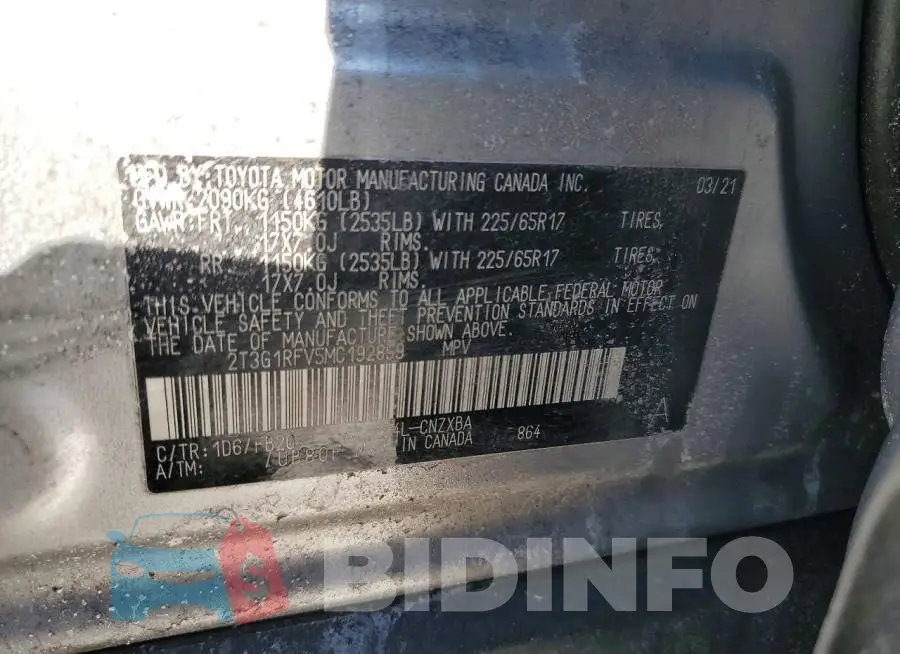 2T3G1RFV5MC192859 Photo# 13