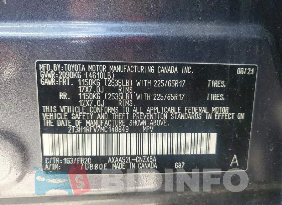 2T3H1RFV7MC148849 Photo# 14