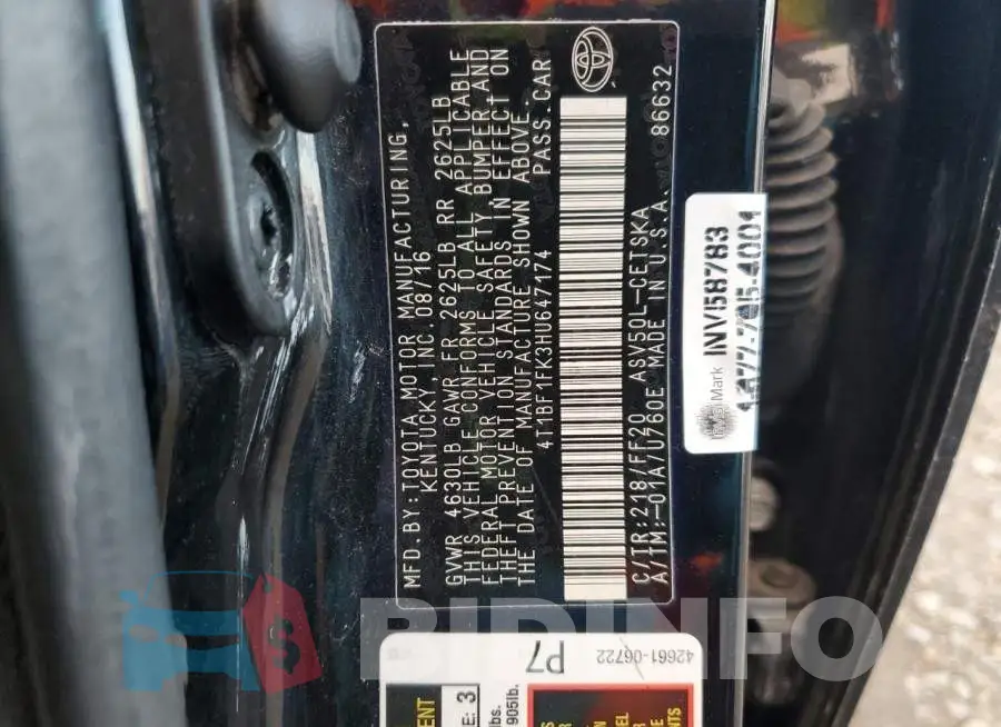 4T1BF1FK3HU647174 Photo# 12