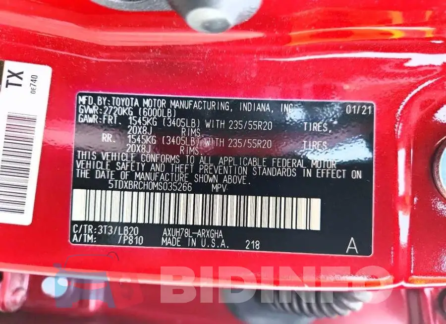 5TDXBRCH0MS035266 Photo# 14