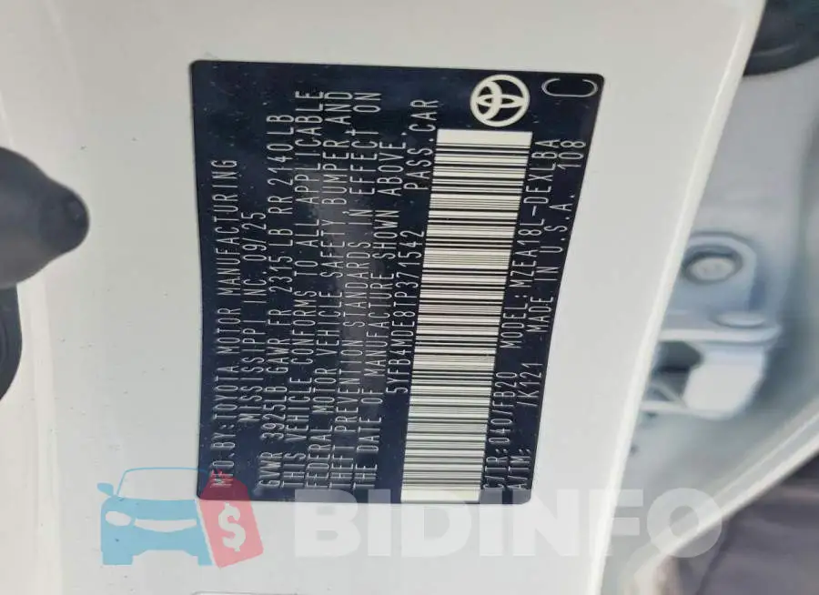 5YFB4MDE8TP371542 Photo# 12