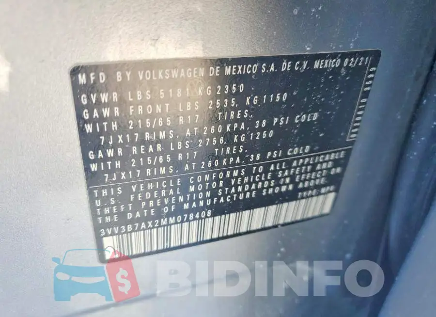 3VV3B7AX2MM078408 Photo# 13