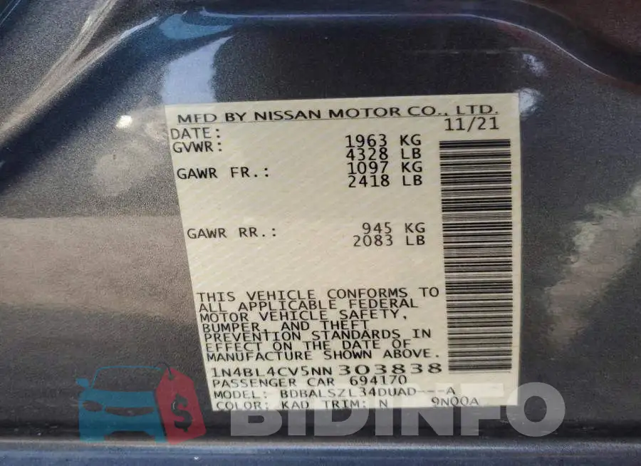 1N4BL4CV5NN303838 Photo# 13