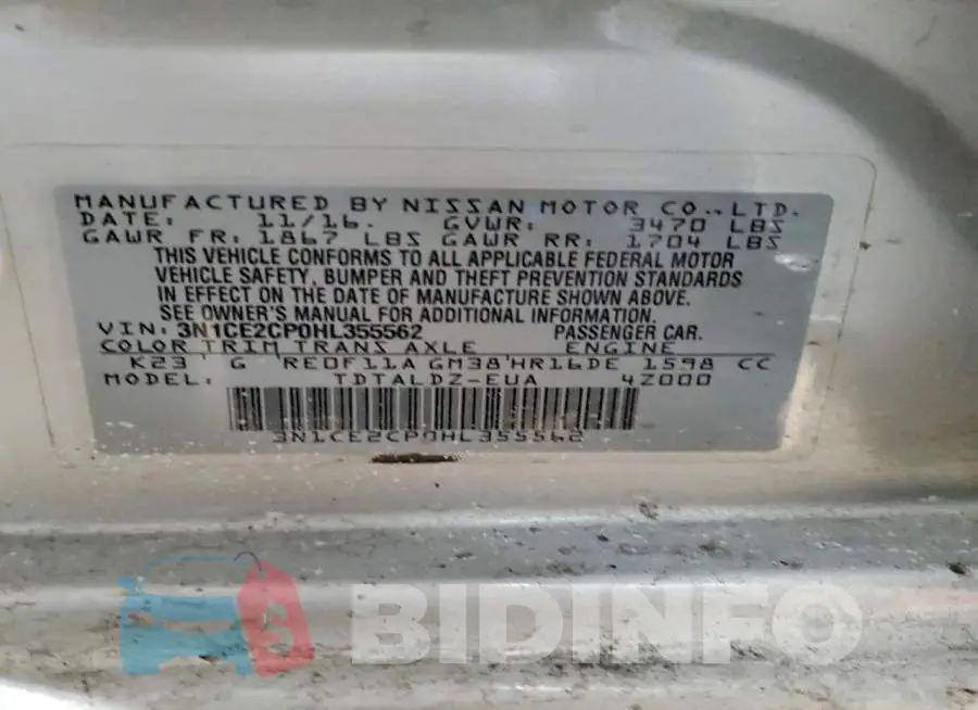 3N1CE2CP0HL355562 Photo# 13