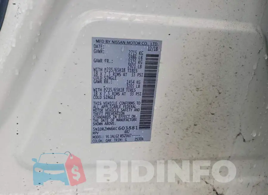 5N1DR2MN6KC603881 Photo# 13