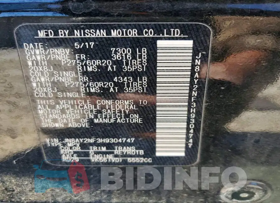 JN8AY2NF3H9304747 Photo# 13