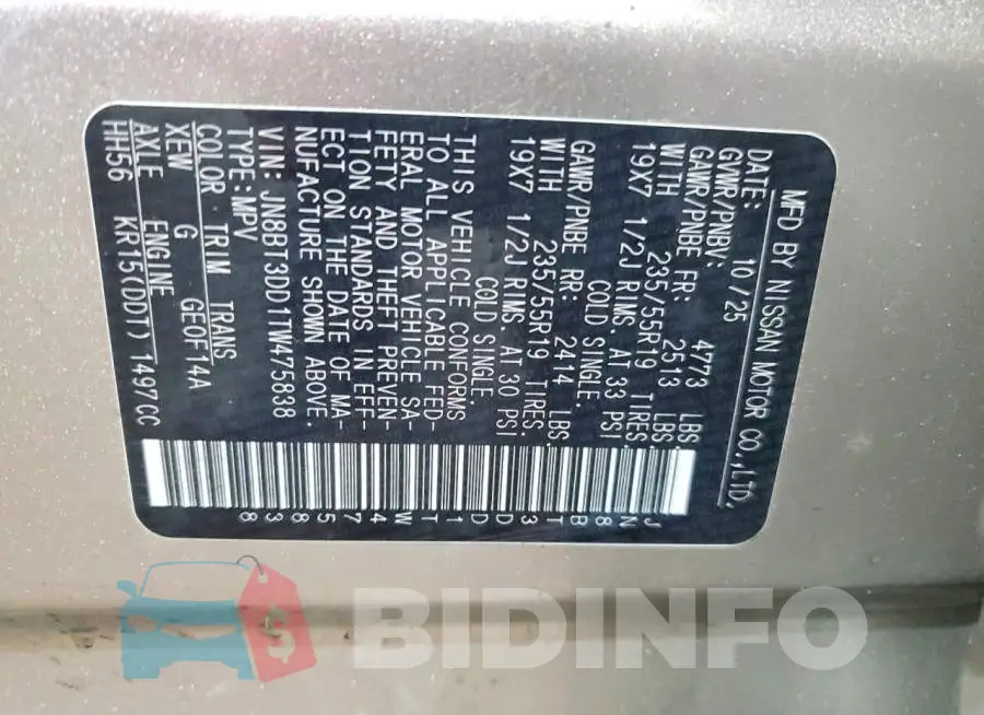 JN8BT3DD1TW475838 Photo# 14