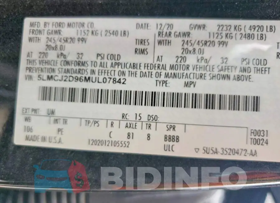 5LMCJ2D96MUL07842 Photo# 13