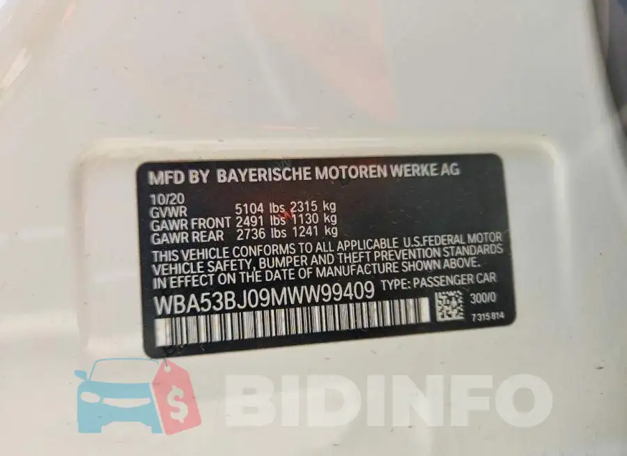 WBA53BJ09MWW99409 Photo# 13