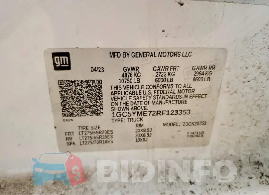 1GC5YME72RF123353 Photo# 12