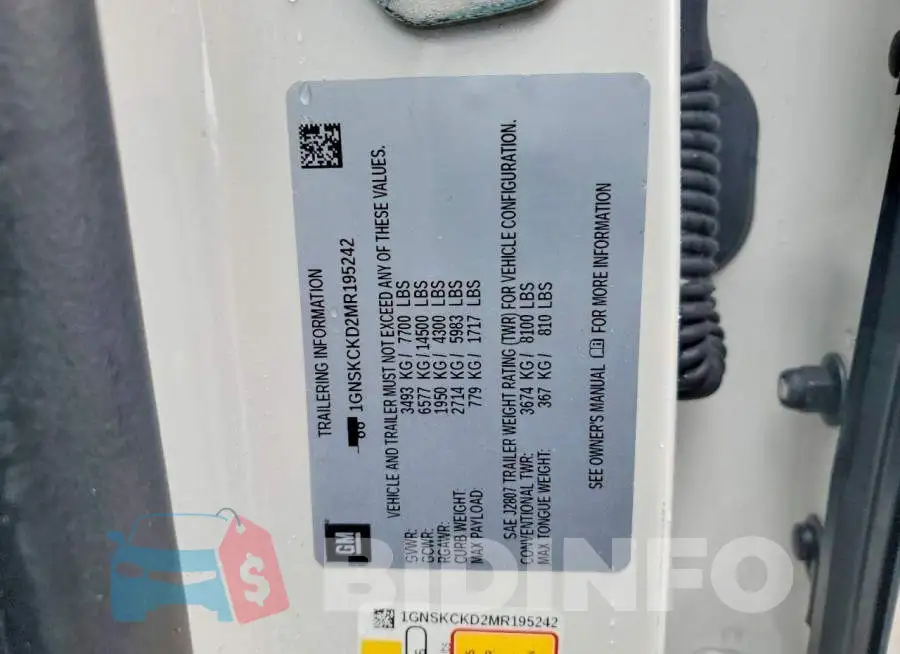 1GNSKCKD2MR195242 Photo# 13