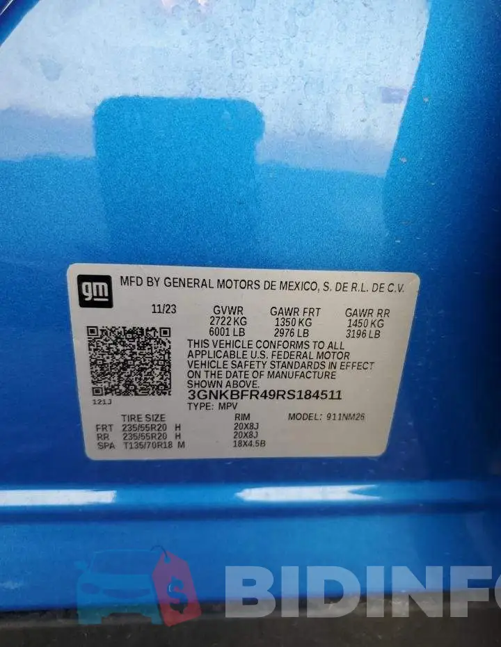 3GNKBFR49RS184511 Photo# 13