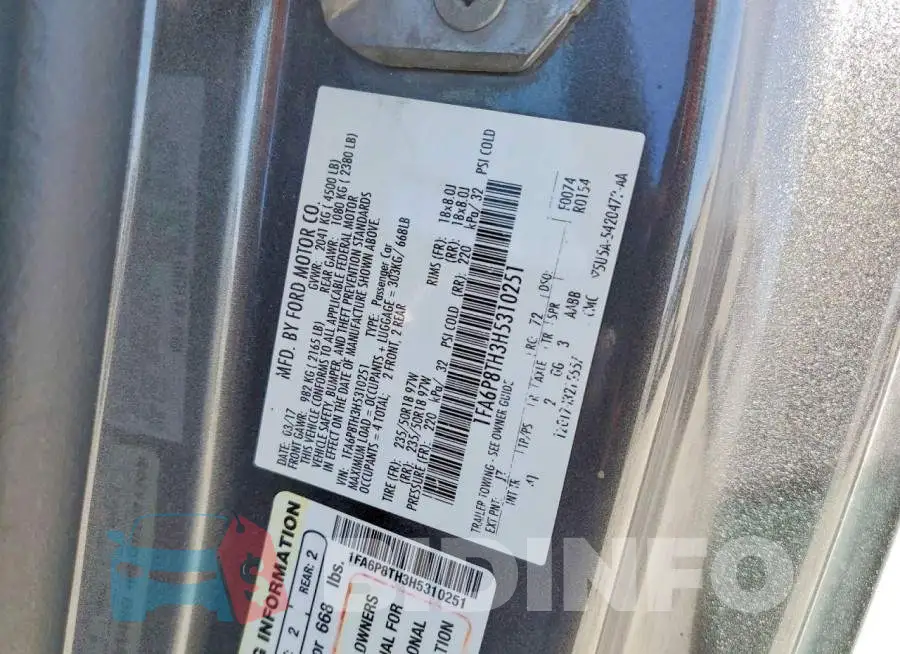 1FA6P8TH3H5310251 Photo# 12