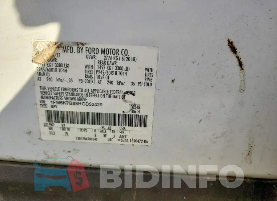 1FM5K7B88HGD52429 Photo# 13