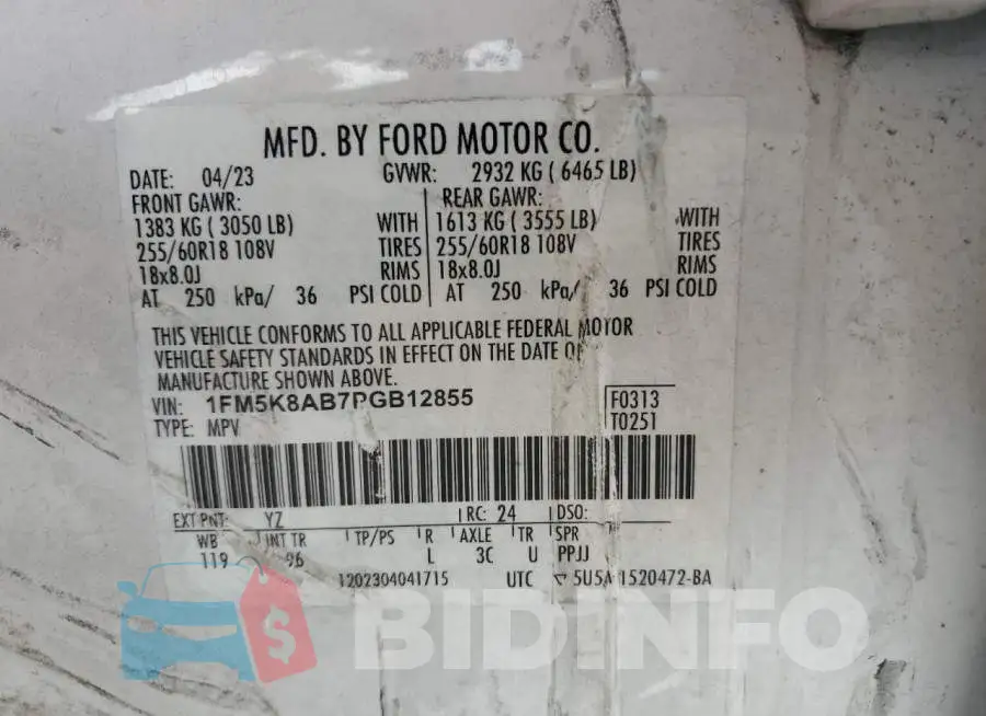 1FM5K8AB7PGB12855 Photo# 13