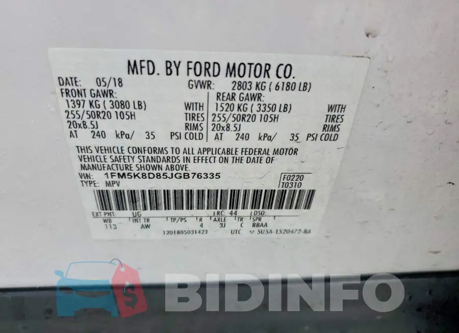 1FM5K8D85JGB76335 Photo# 13