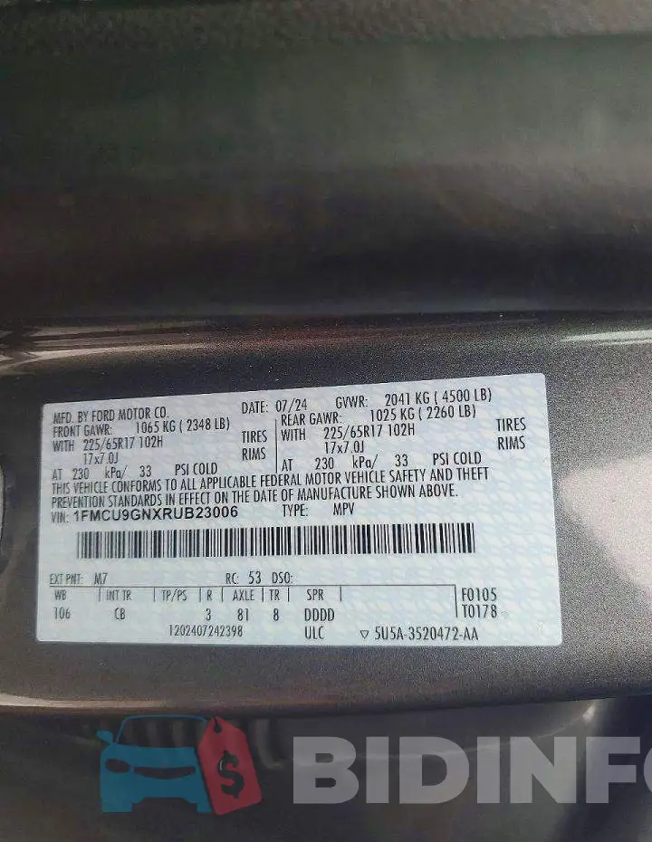 1FMCU9GNXRUB23006 Photo# 13