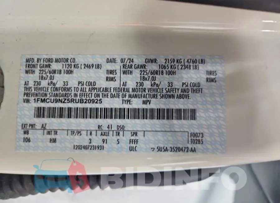 1FMCU9NZ5RUB20925 Photo# 13