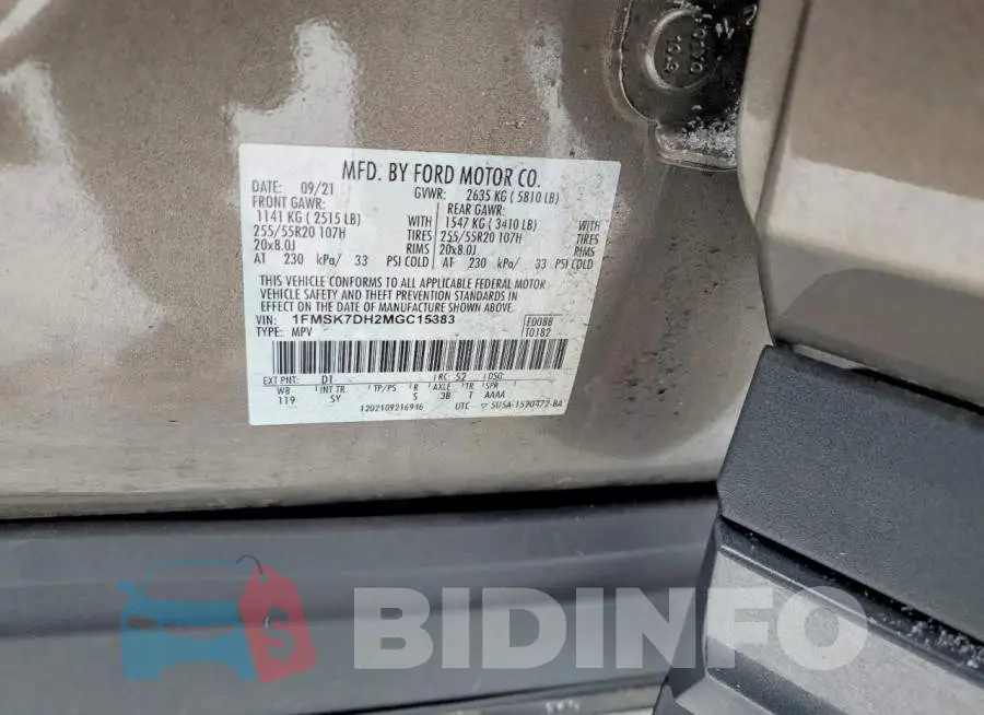 1FMSK7DH2MGC15383 Photo# 14