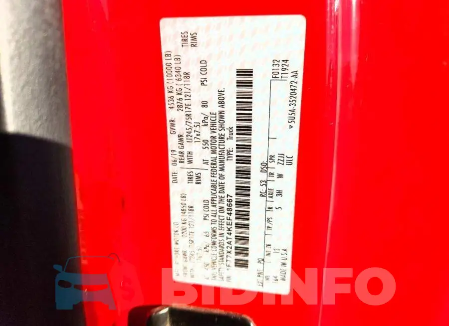 1FT7X2AT4KEF48667 Photo# 12