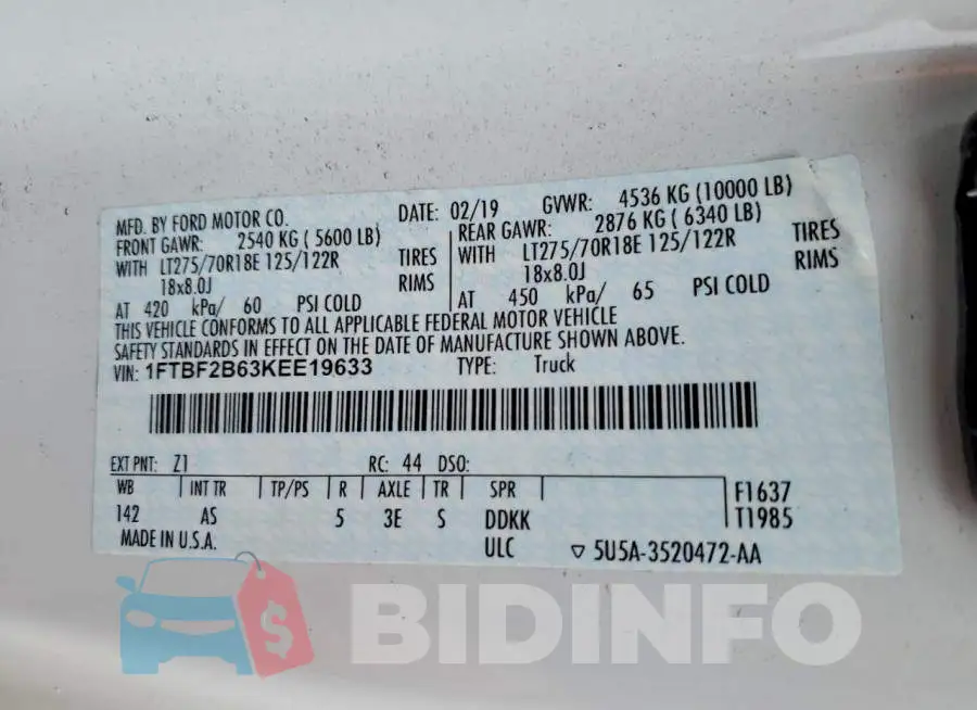 1FTBF2B63KEE19633 Photo# 12