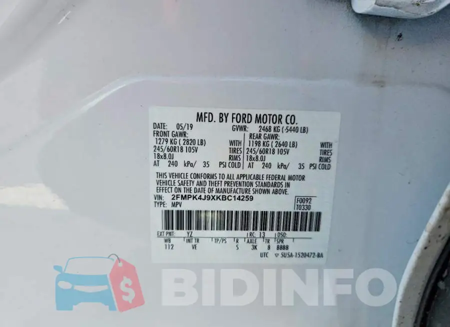 2FMPK4J9XKBC14259 Photo# 13