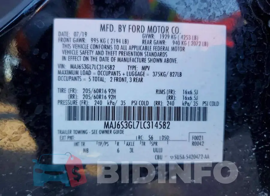 MAJ6S3GL7LC314582 Photo# 13