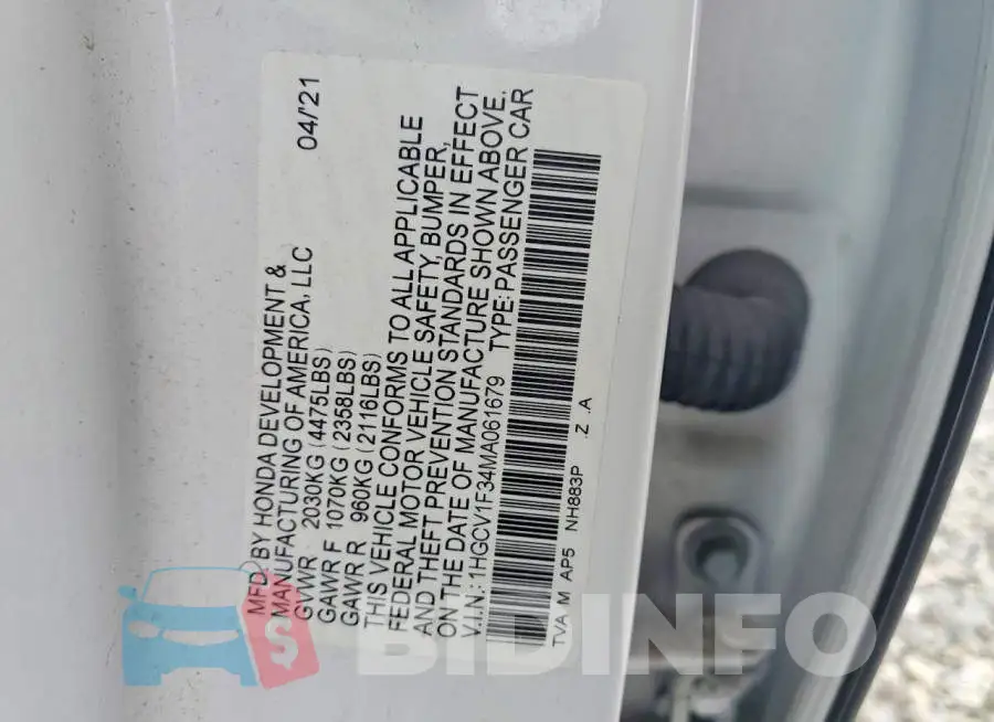 1HGCV1F34MA061679 Photo# 12