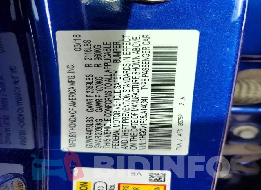 1HGCV1F35JA140841 Photo# 12