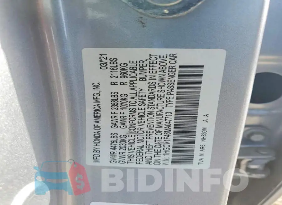 1HGCV1F46MA047713 Photo# 13