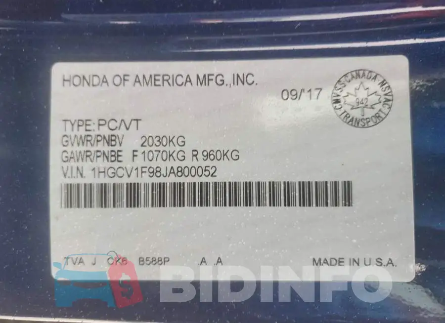 1HGCV1F98JA800052 Photo# 12