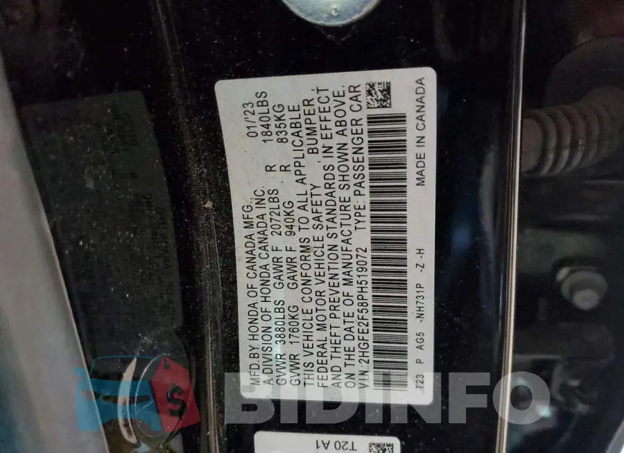 2HGFE2F58PH519072 Photo# 12