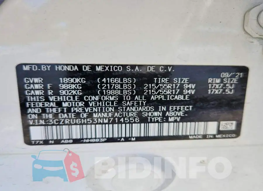 3CZRU6H53NM714556 Photo# 14