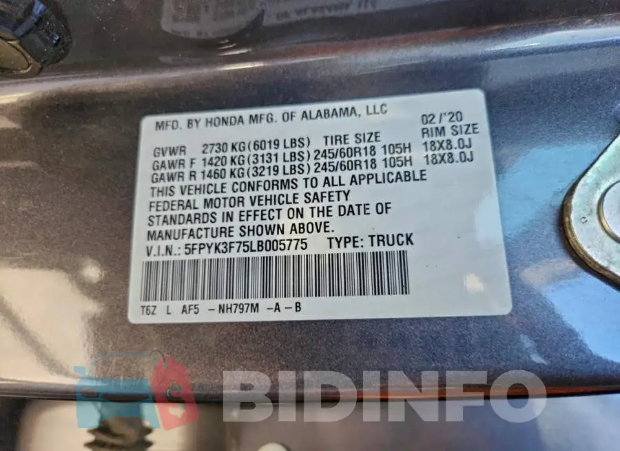 5FPYK3F75LB005775 Photo# 12