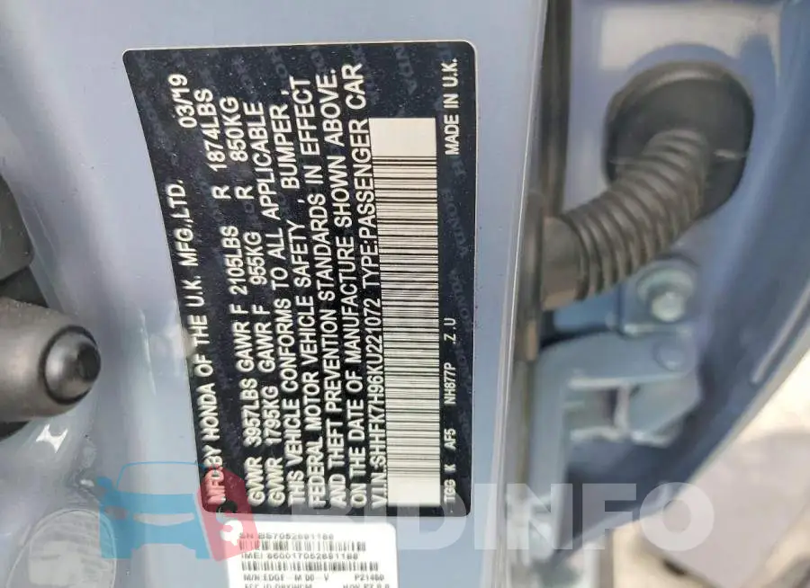 SHHFK7H96KU221072 Photo# 13