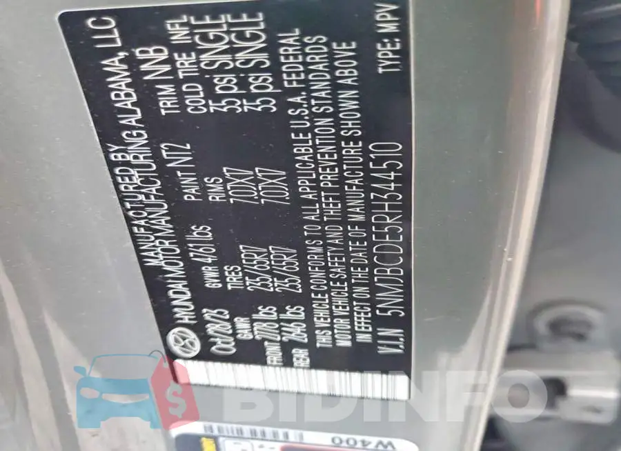 5NMJBCDE5RH344510 Photo# 13