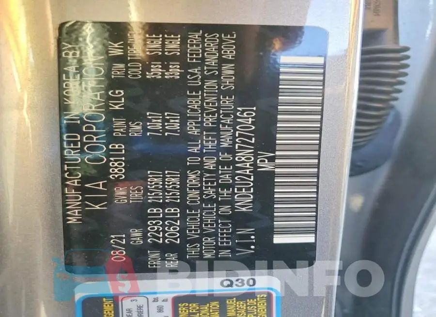 KNDEU2AA8N7270461 Photo# 13