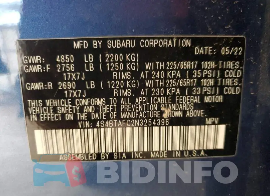 4S4BTAFC2N3254396 Photo# 14