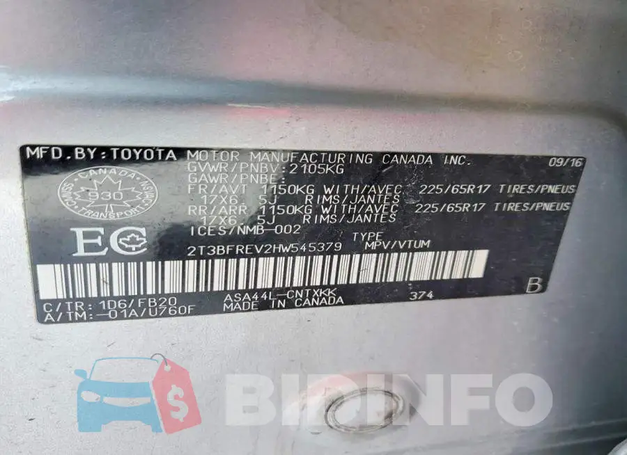 2T3BFREV2HW545379 Photo# 14
